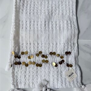Anthropologie Textured White With Gold Sequins Kitchen Dish Towel New